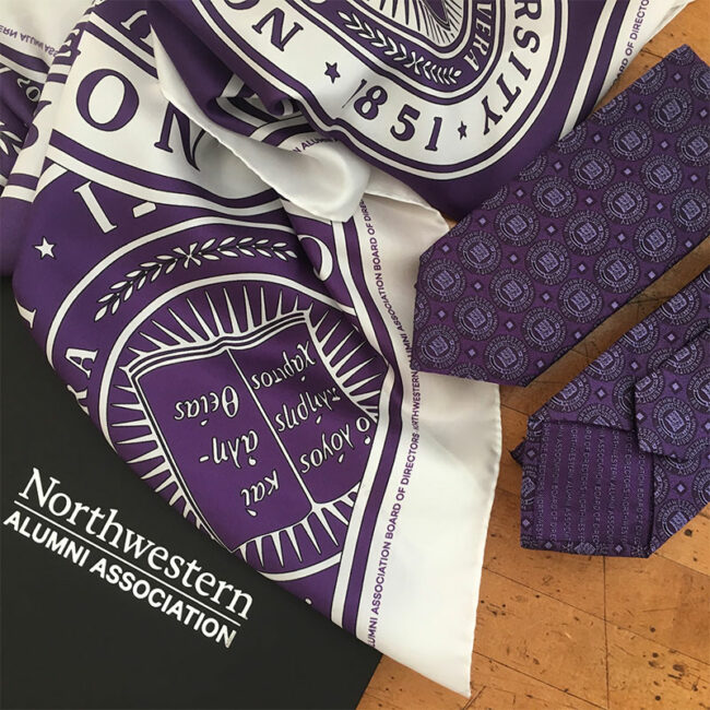 Northwestern University alumni silk scarf and tie