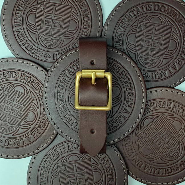 Custom embossed leather coasters
