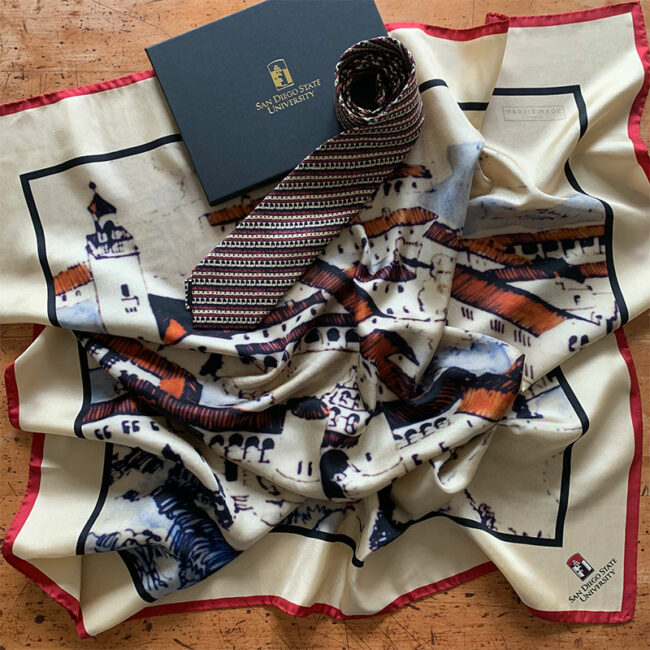 San Diego State University silk scarf and tie